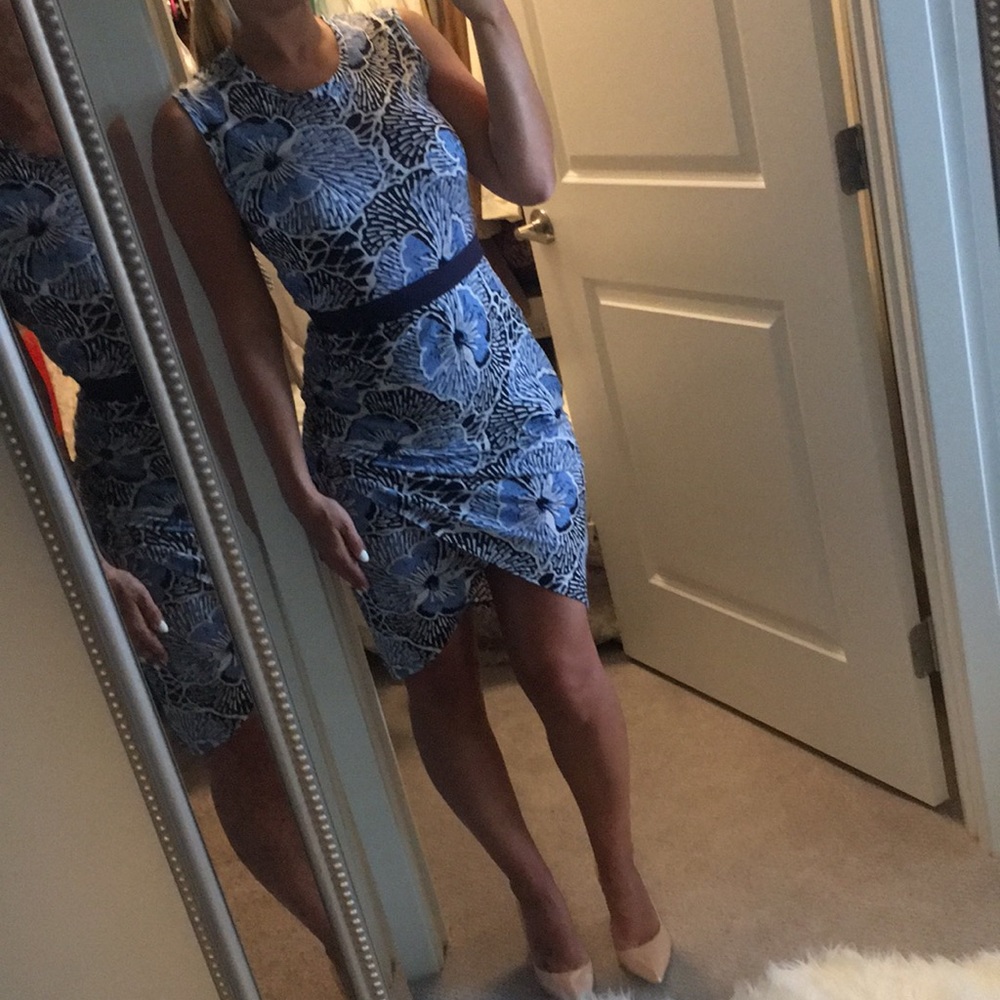 BCBG blue and white printed dress